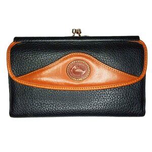 Vintage DOONEY & BOURKE Kisslock Continental Wallet in Black and British Tan
